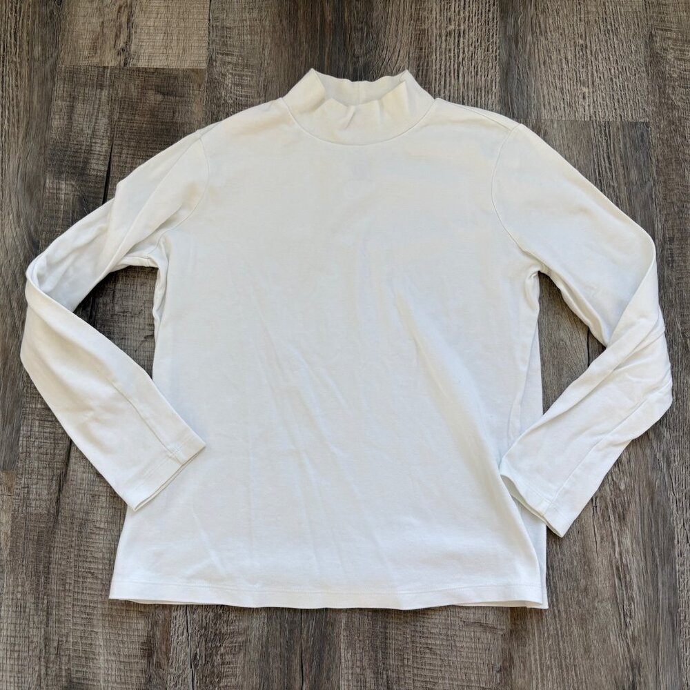 St. John's Bay White Mock Neck Long Sleeve T-Shirt Top Size PL Petite Large